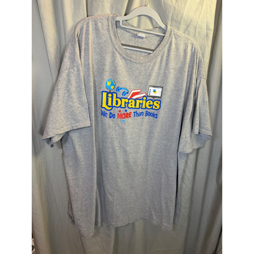 Libraries We Do MORE Than Books Graphic T-Shirt Gray 3XL Short Sleeve Cotton